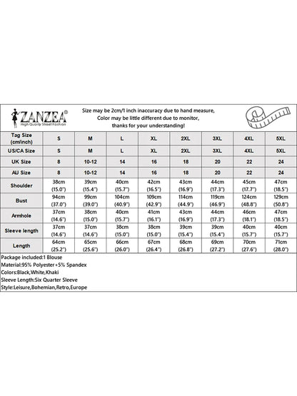 ZANZEA Fashion Stand Collar Blouse Woman 3/4 Sleeve Solid Color Tunic Tops Female Casual Loose Shirt Elegant Party Blusas Mujer