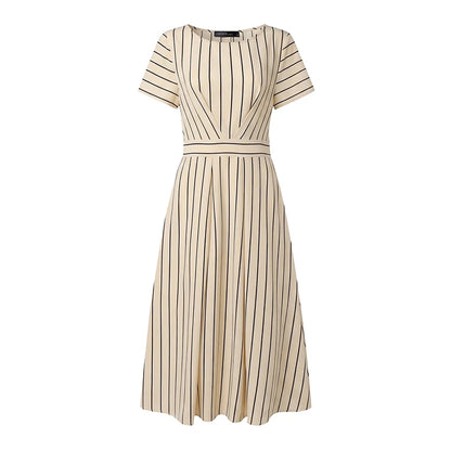 ZANZEA Fashion Women Short Sleeve Striped Sundress Summer OL Work Dress Elegant A Line Waisted Midi Robe Casual Holiday Dresses