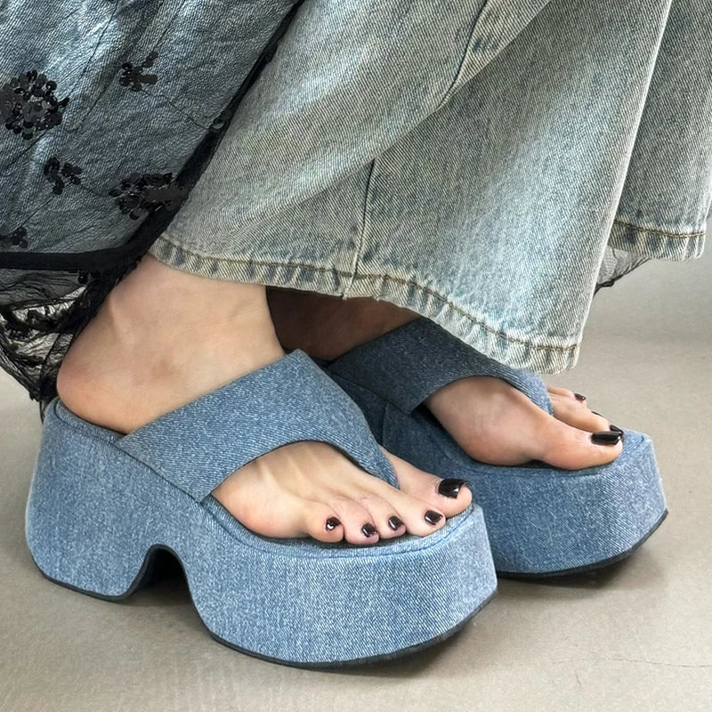Platform Slippers Shoes For Ladies Heels Female Square Toe Footwear Wedges Flip Flops Pumps Women Slippers Fashion Slides Shoes