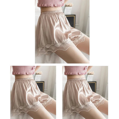 3pcs Women's Summer Lace Underwear Female Thin Soft Satin Knickers In Loose Safety Pants Lady Ice Silk Comfort Home Shorts