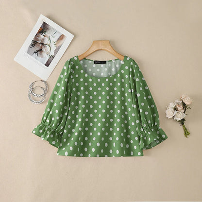 ZANZEA Women's Polka Dot Blouses Elegant Square Neck 3/4 Puff Sleeve Elastic Cuffs Pullover Tops Daily Casual Blusas de Mujer