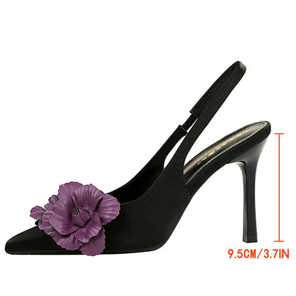 BIGTREE Shoes Color Blocked Flowers Women Pumps Silks Satins High Heels Hollow Out Hook Strap High Heeled Sandals Stiletto Heels