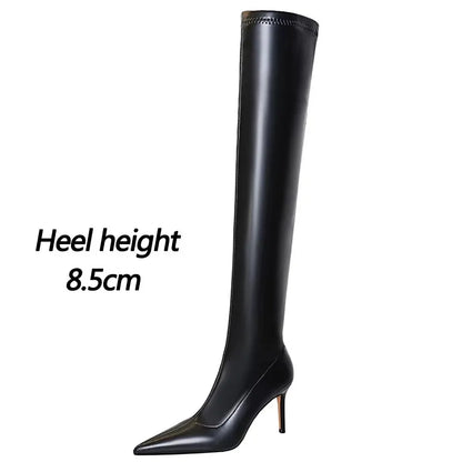 BIGTREE Shoes Stiletto Sexy Over-the-Knee Boots Black Leather Boots Sexy Thin High Heel Boots Winter Long Boots Plus Size 43