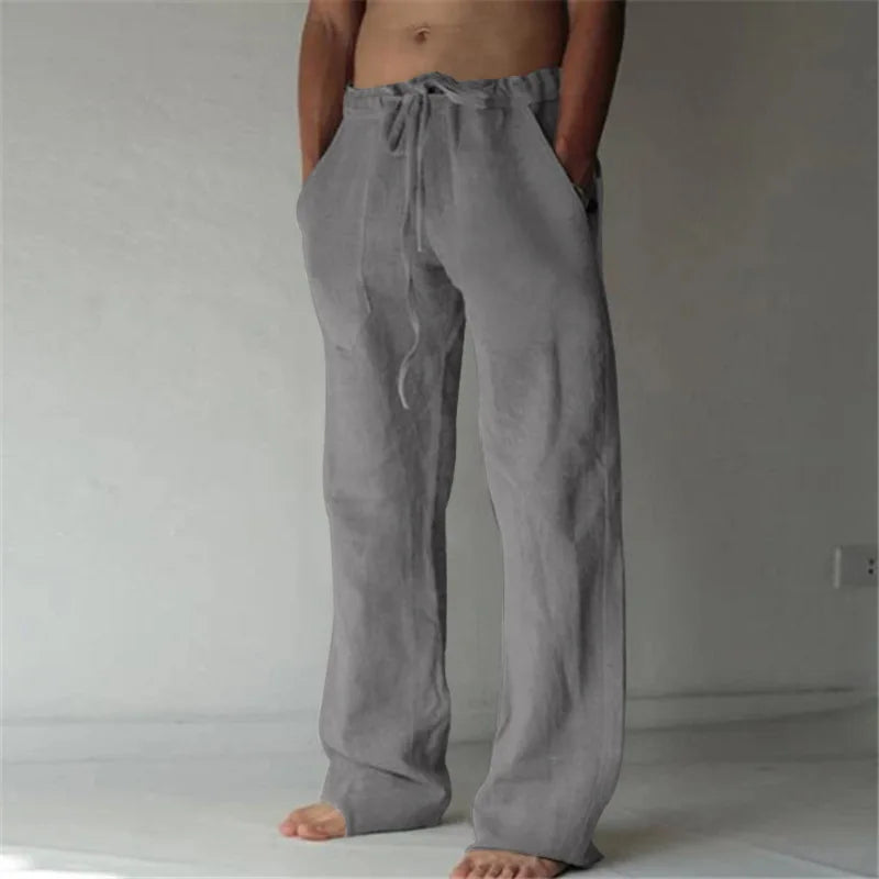2024 Spring Linen Wide Men Pants Korean Trousers Oversize Cotton Streetwear Male New Yoga Pants Casual Men Clothing Sweatpants