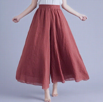 Cotton Linen Wide Leg Pants for Women Summer Casual Loose Pants High Waist Big Swing Skirt Capris Women Clothing PT-565
