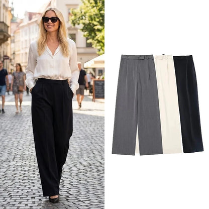 Willshela Women Fashion Solid Front Zipper Straight Pants Vintage High Waist Full Length Female Chic Lady Trousers