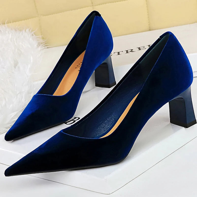 BIGTREE Shoes Suede Women Pumps Thick Heel Ladies Shoes Pointed High Heels Fashion Banquet Shoes Sexy Party Shoes Kitten Heels