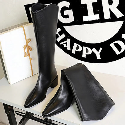 BIGTREE Shoe Women Knee-high Boots Retro Knight Boots Women Shoes Rear Zipper High Boots Thick Heel Autumn Winter Boots Mid Heel
