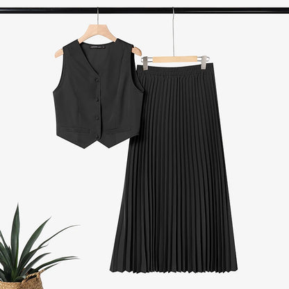 ZANZEA 2PCS Office Outfits Summer Elegant Sleeveless V Neck Short Sleeve Cropped Shirt Pleated Dress Sets Women 2 Pieces Sets