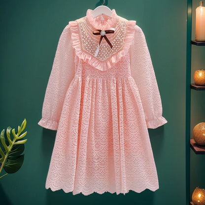 Baby Outfits Lace Dresses for Girls Party Elegant Dress Kids Princess Pink Costumes Teenagers Children Clothes 4 6 8 10 12 Years