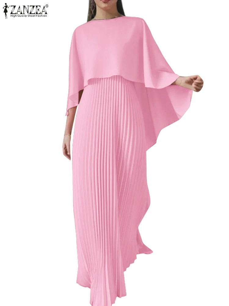 ZANZEA Spring Solid Party Work Dress Sets 2pcs Women Outfits Fashion Poncho Blouse Pleated Sundress Elegant Loose Matching Sets