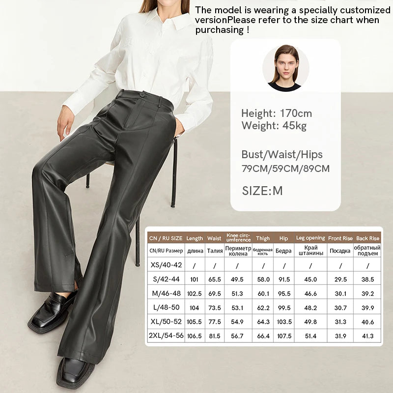 AMII Minimalist PU Leather Casual Pants for Women 2025 Autumn New Loose Floor Length Straight Slit Female Trousers 12343250