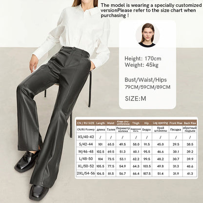 AMII Minimalist PU Leather Casual Pants for Women 2025 Autumn New Loose Floor Length Straight Slit Female Trousers 12343250