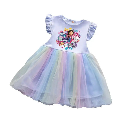 Kids Clothes Summer New Girls Dress Short sleeves Rainbow Princess Dress For Children Baby Cute Birthday Party Clothing 2-8Y
