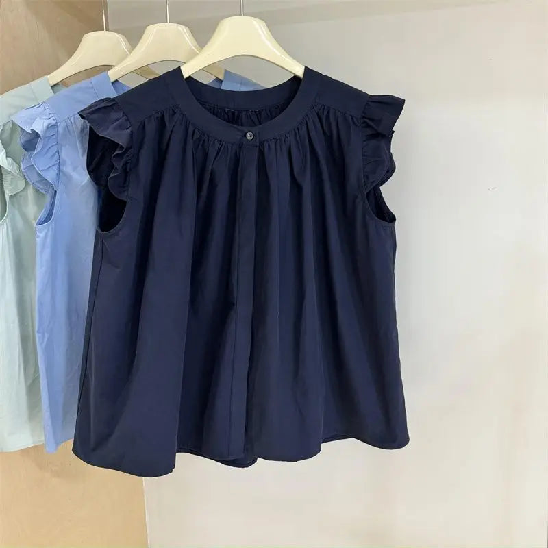 2026 Girls Summer Puff Sleeve Babydoll Blouse 100% Cotton Trendy Shirt for Big Kids Cute Casual Top for School Daily Wear