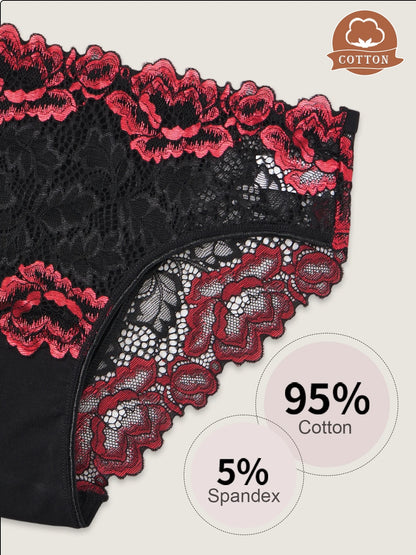 3PCS Popular Contrast Lace Floral Cotton Patchwork Panties for Women Hollow Out Lace Trim Sexy Underwear New Comfortable Briefs