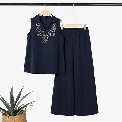 ZANZEA Fashion Summer 2 Pieces Sets Outfits Sleeveless Tanks Tops Pants Sets Women Floral Embroidered Blouse Trousers Suit 2026