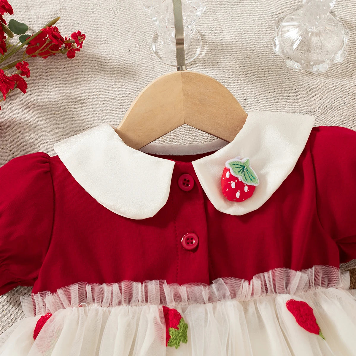 Baby Girl Princess Dress Summer New Strawberry Chiffon Children'S Clothing (9 Months -3 Years Old)