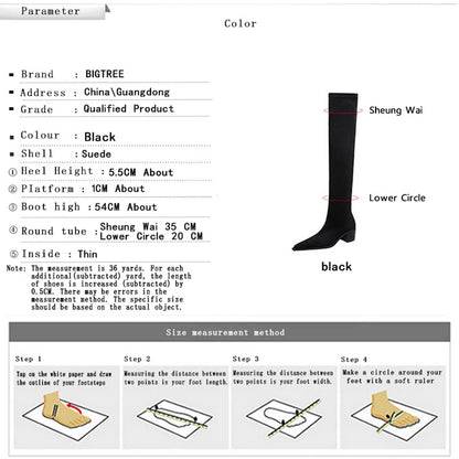 BIGTREE Shoes Slim Fit Over The Knee Boots Women Suede Sexy Long Boots Fashion Winter Boots Thick Heeled Autumn Winter Shoes