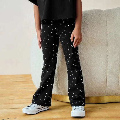 Girls' Flare Pants Spring Autumn 2026 Kids' Comfortable Printed Heart Motif Fashion Casual Long Pants
