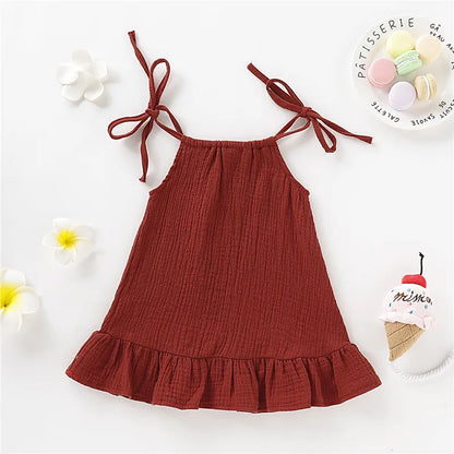 1-5 Years Old Kid Girl Summer Breathable Cotton Slip Dress Adjustable  Solid Color Halter Dress Toddler Girl Holiday Beachwea