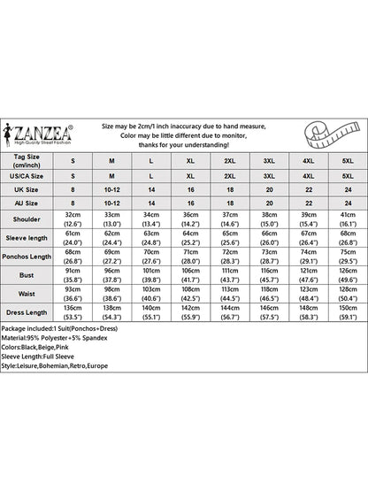 ZANZEA Spring Solid Party Work Dress Sets 2pcs Women Outfits Fashion Poncho Blouse Pleated Sundress Elegant Loose Matching Sets