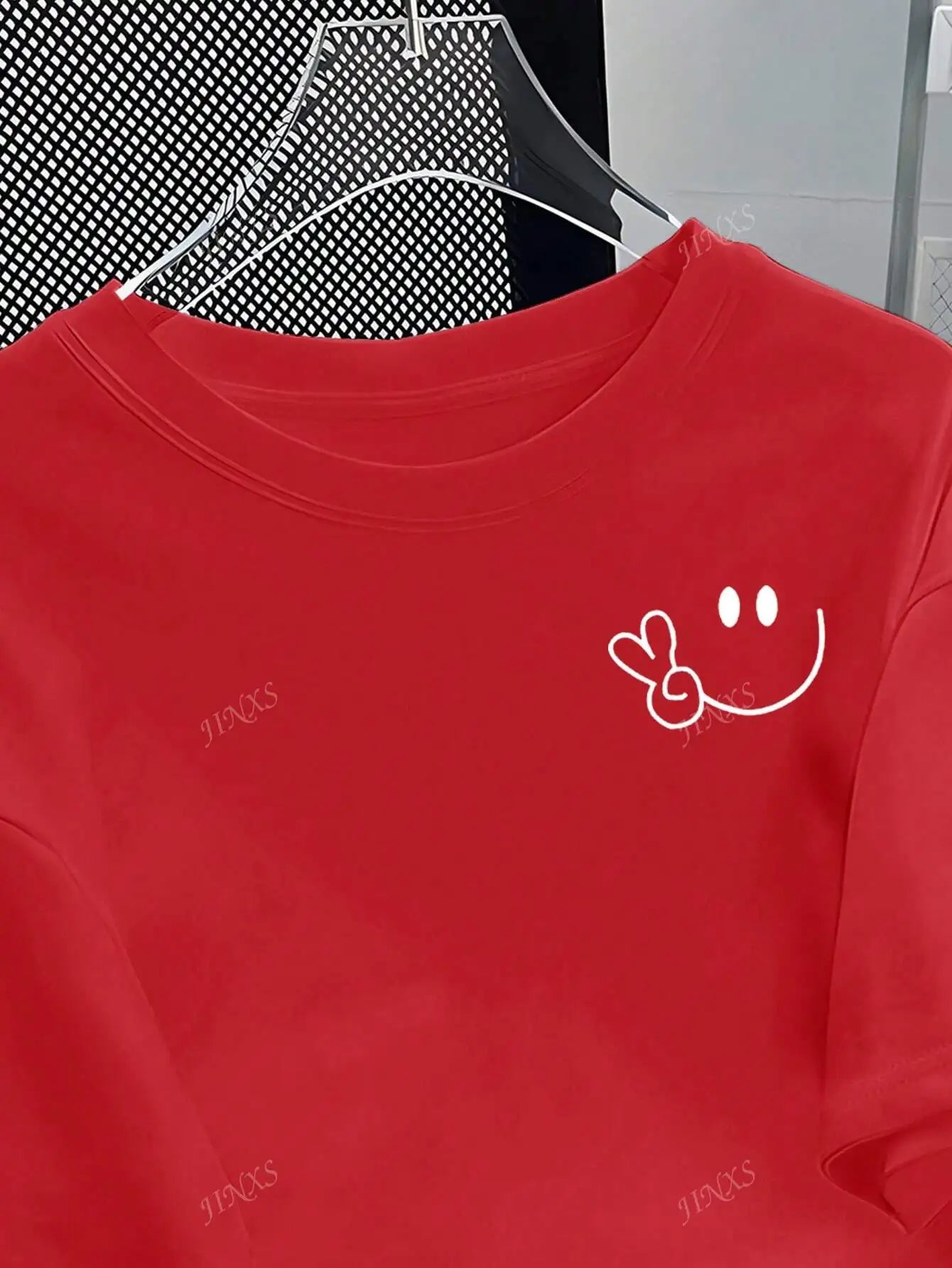 Stylish Tee with Adorable Smile and Peace Sign Design Ideal for Curvy Ladies into Playful Fashion