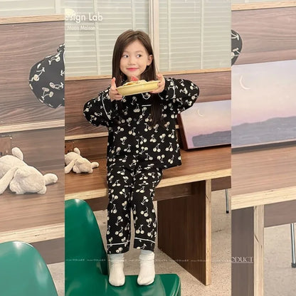 2025 New Kids' Sleepwear Floral Print Lightweight Pajama Set for Tween Girls Spring Autumn Wearable Outside