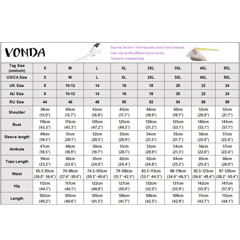 VONDA Summer Autumn Women Pants Sets Fashion Patchwork Plus Size Sets Female 3/4 Sleeve Tops Wide Leg Pant  L-5XL Streetwear