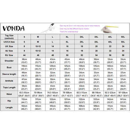 VONDA Summer Autumn Women Pants Sets Fashion Patchwork Plus Size Sets Female 3/4 Sleeve Tops Wide Leg Pant  L-5XL Streetwear