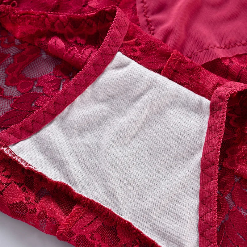 Women's High Waist Lace Shorts, Sexy Breathable Super Stretchy Underwear, Solid Color Fashion Women's Clothing, 3 Pieces