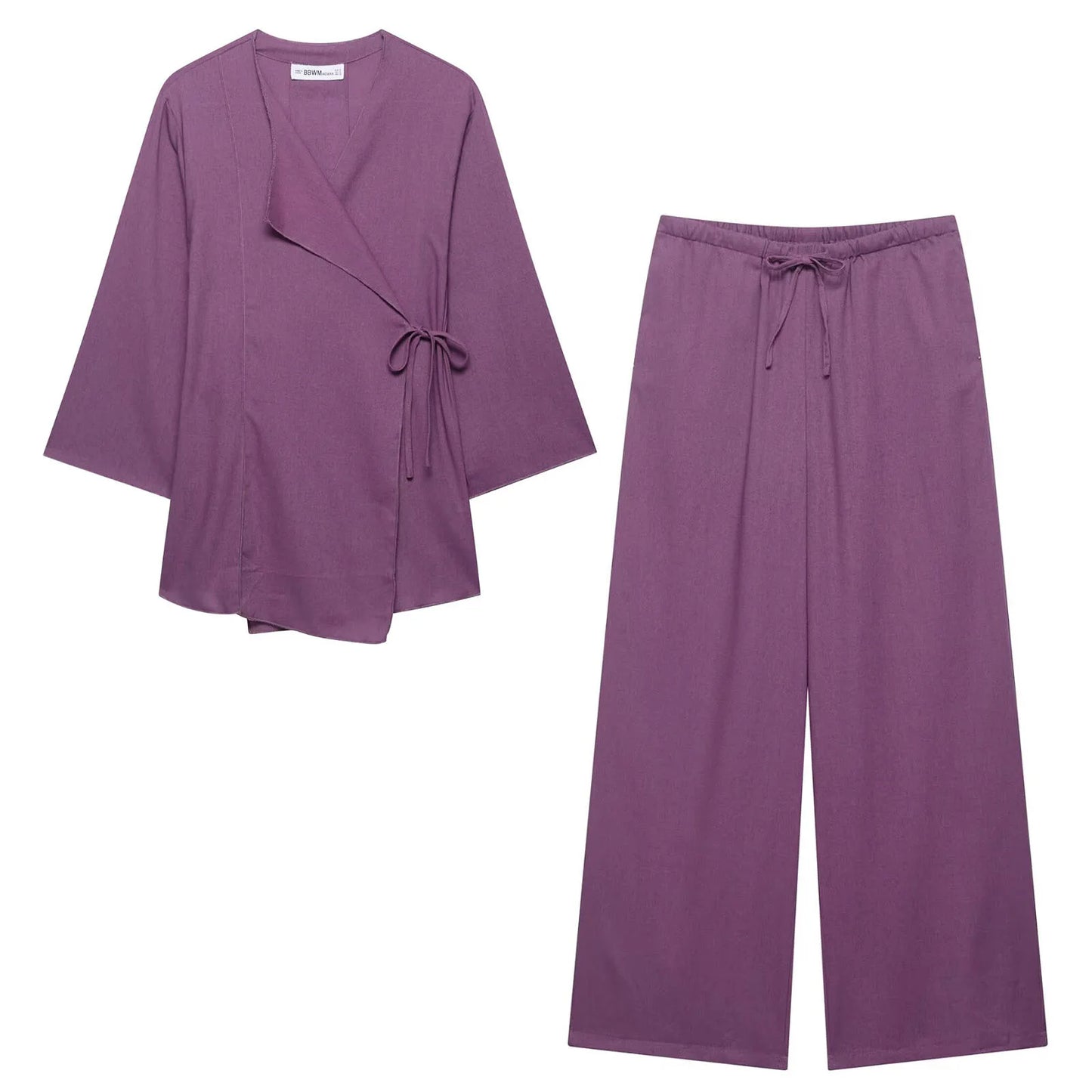 HH 2025 Spring Women Fashion Linen Suits New Solid Cardigan Kimono Top + Versatile Outerwear Female Wide Leg Long Pant