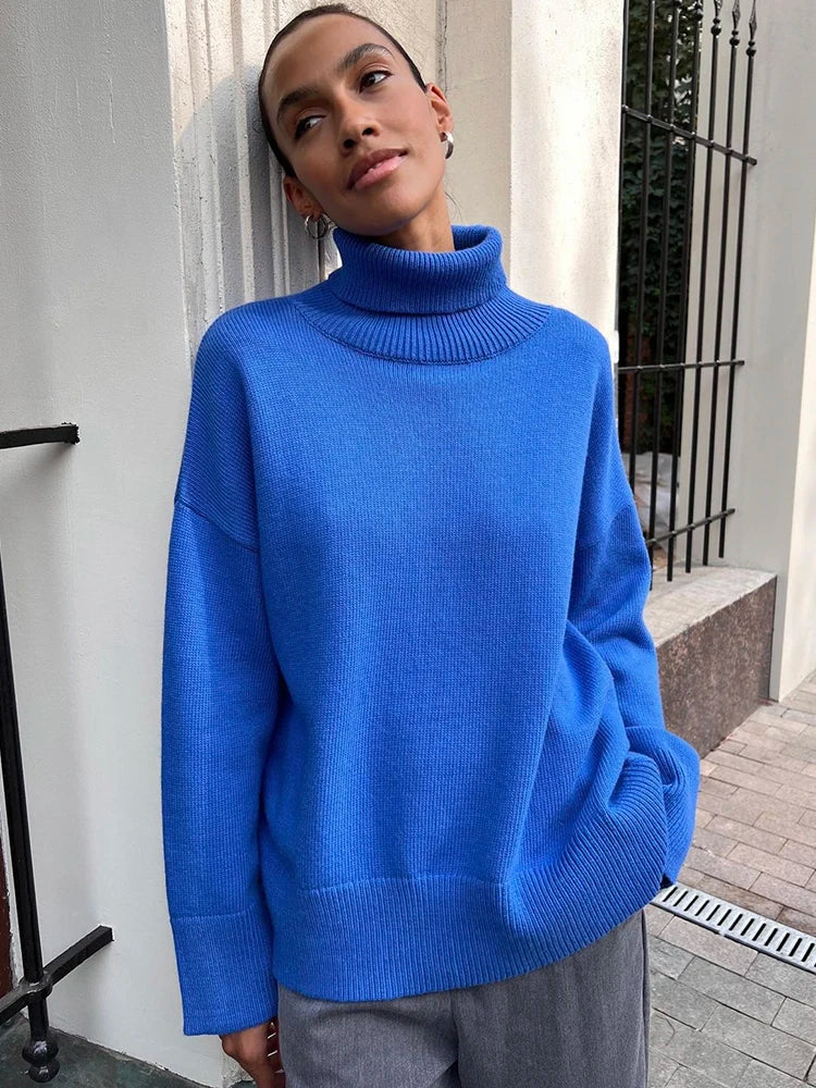 Hirsionsan Turtle Neck Cashmere Sweater Women Korean Style Elegant Thick Warm Female Knitted Pullovers Loose Casual Outwear 2023