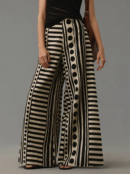 Yeezzi 2026 New Trendy Polka-Dot Striped Printed High Waisted Wide Leg Pants Urban Office Ladies Casual Commute Trousers Bottoms