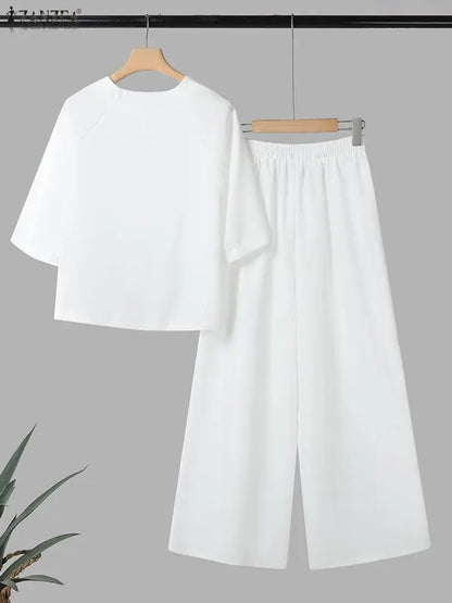 2025 Summer Pant Sets ZANZEA Women 2 Piece Sets O Neck Half Sleeve Shirt Trousers Suits Casual OL Work Outfits Printed Tracksuit
