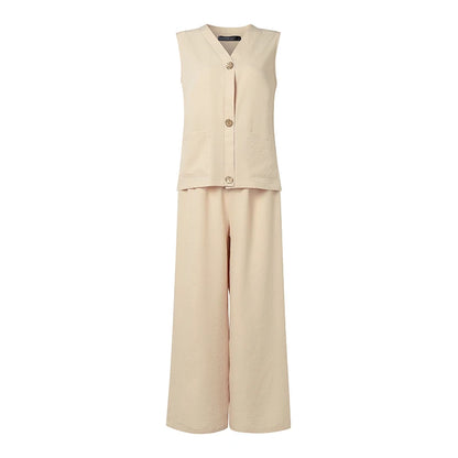 ZANZEA Fashion Women 2 Pieces Sets V Neck Buttons -Up Tanks Tops Trousers Suit Summer 2PCS Outfits Elegant OL Work Pant Sets