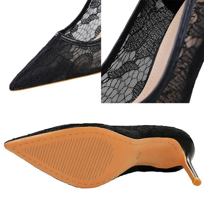 BIGTREE Shoes Women Pumps Black Lace High Heels Sexy Party Shoes 9 cm Stiletto Heels Nightclub Banquet Shoes Women Heels Size 43