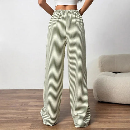 2025 Autumn New Cross border Women's Fashion Loose Striped Drawstring Elastic Waist and Floor Pants from Europe and America