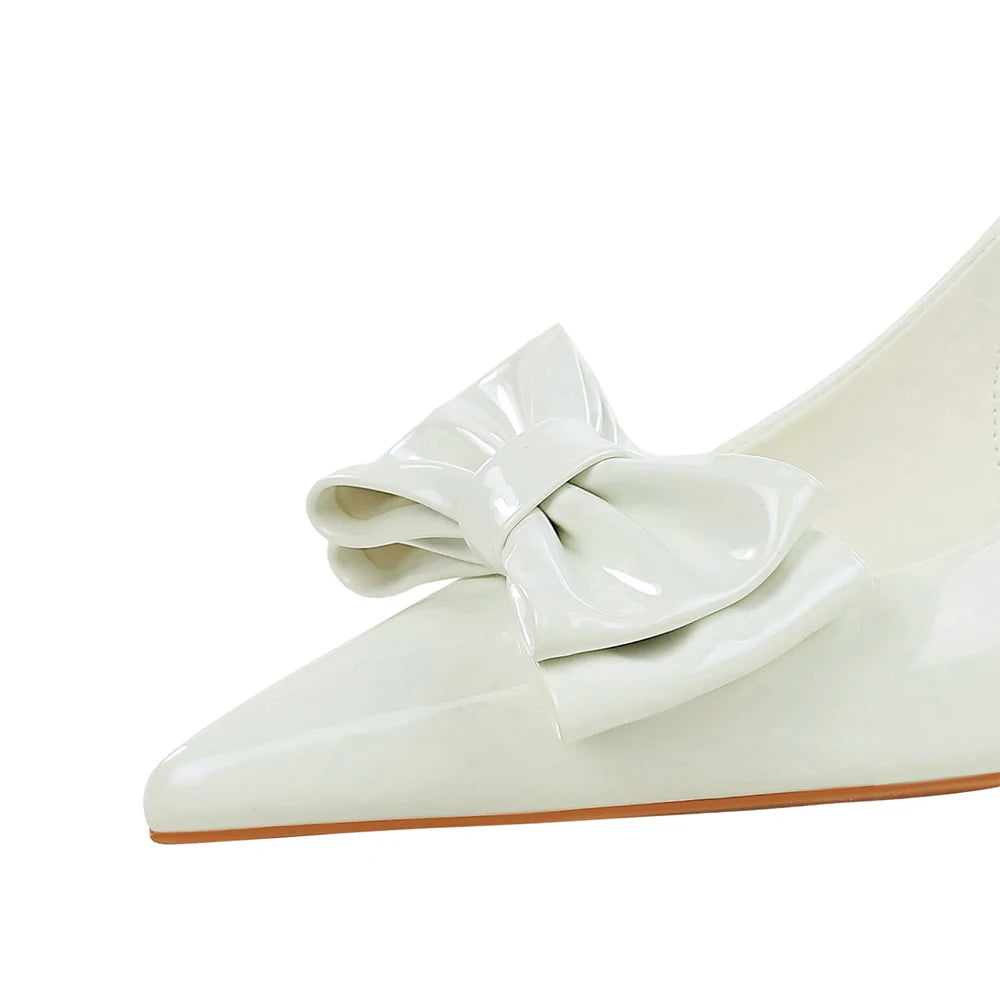 BIGTREE Shoes White Women Pumps Bowknot High Heels Patent Leather High-heeled Sandals Women Summer Shoes Stiletto Heels 8 cm