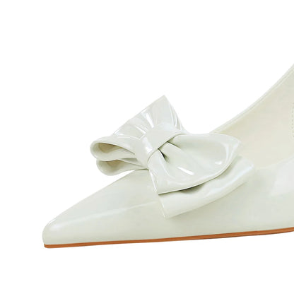 BIGTREE Shoes White Women Pumps Bowknot High Heels Patent Leather High-heeled Sandals Women Summer Shoes Stiletto Heels 8 cm