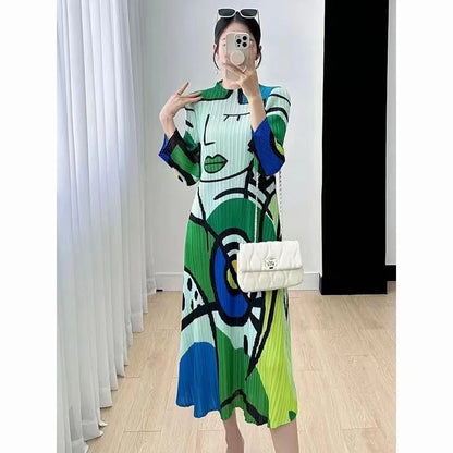 Long Dresses Womens Dresses Spring and Summer new Cartoon Printing Short Sleeve Temperament Fashion Loose Long Dress Female