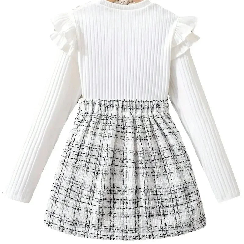Two piece set: Unique ruffle edge length sleeve top+twill knit skirt, popular style, suitable for daily travel
