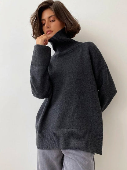 Hirsionsan Turtle Neck Cashmere Sweater Women Korean Style Elegant Thick Warm Female Knitted Pullovers Loose Casual Outwear 2023