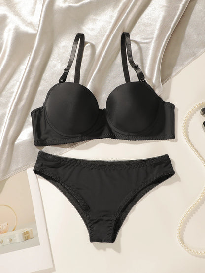 New Hot Selling Solid Color Daily 2-piece Set with Steel Rim push up Bra for Women Underwear Set J2611