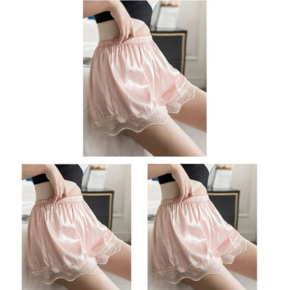 3pcs Women's Summer Lace Underwear Female Thin Soft Satin Knickers In Loose Safety Pants Lady Ice Silk Comfort Home Shorts