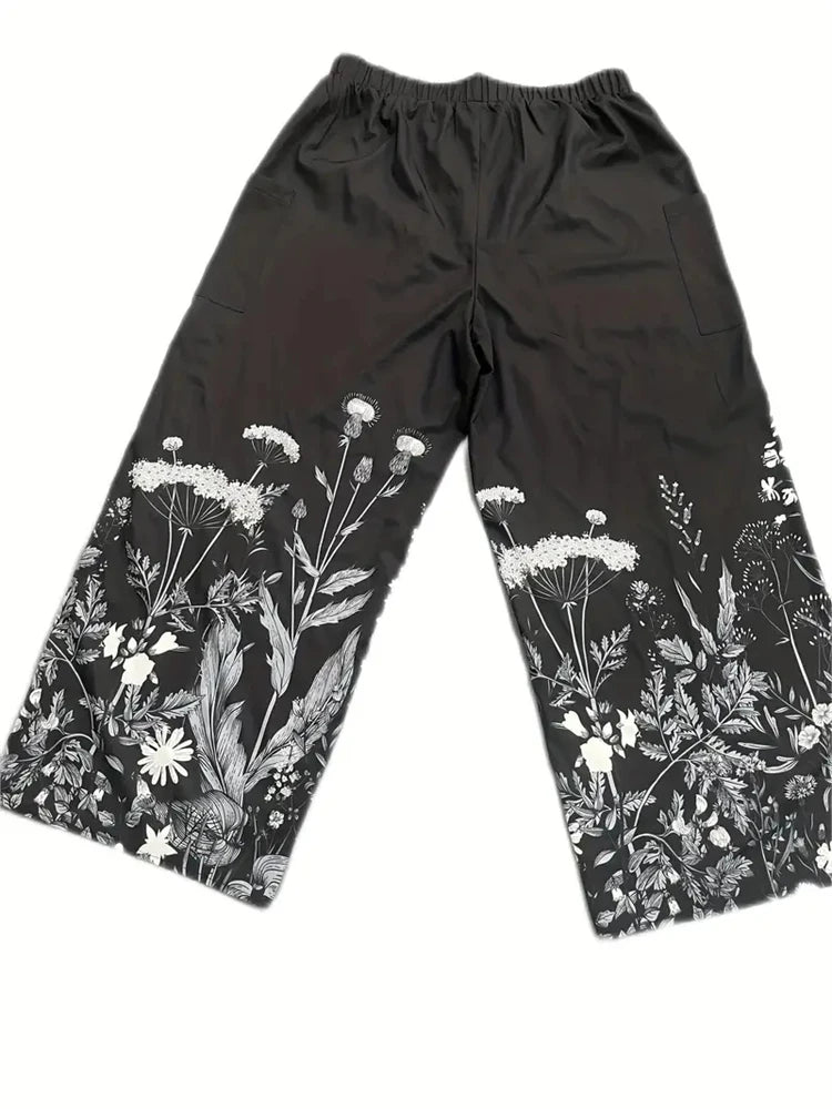 Women's Large Size Cartoon Cat Loose Wide-legged Pants Fall And Winter Casual Elastic Waist Pants Home Large Size Women Clothing