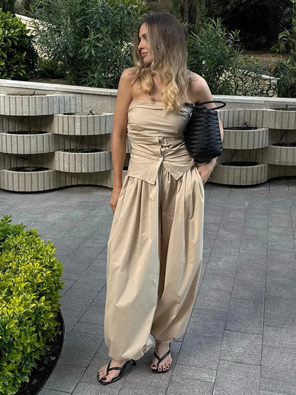 2026 Autumn Womens 100% Cotton Loose Lantern Style Wide Leg Pants Street Style Casual Lazy Pants Fashion Trousers Black