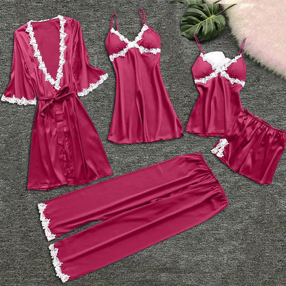 Ladies Underwear Women'S Sexy Nightgown Set 5-Piece Women Sexy Garter Lingerie Set Robes Lace Bodysuit Deep-V Neck Underwear