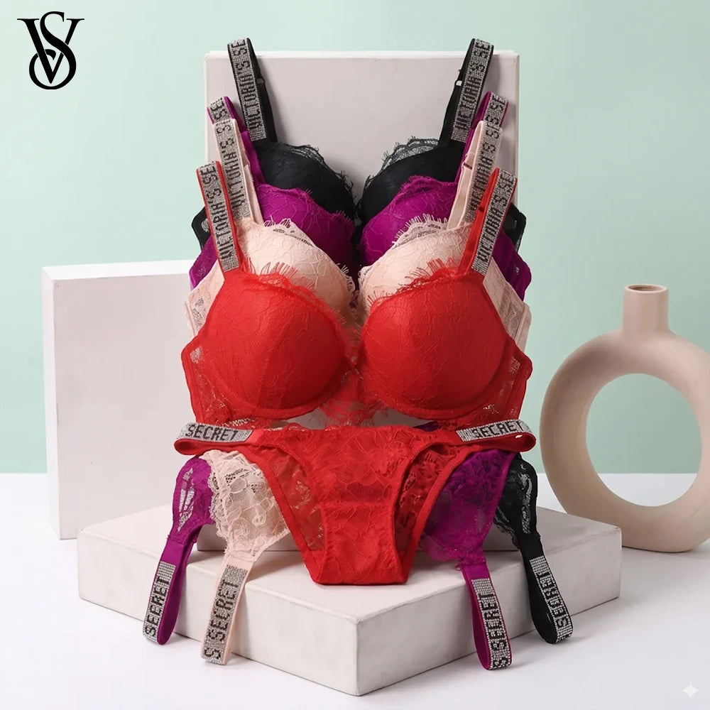 Comfortable Push Up Shapewear Adjustable Padded Gathered Lace Lingerie Set New Victoria's Secret Women's Sexy Bra and Panty Set