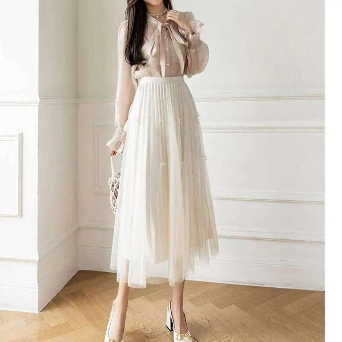 Elegant Long 2025 Patchwork  Flower Print Tulle Skirt plus Size Women's Cake Style Half Body Fairy Tale Skirts